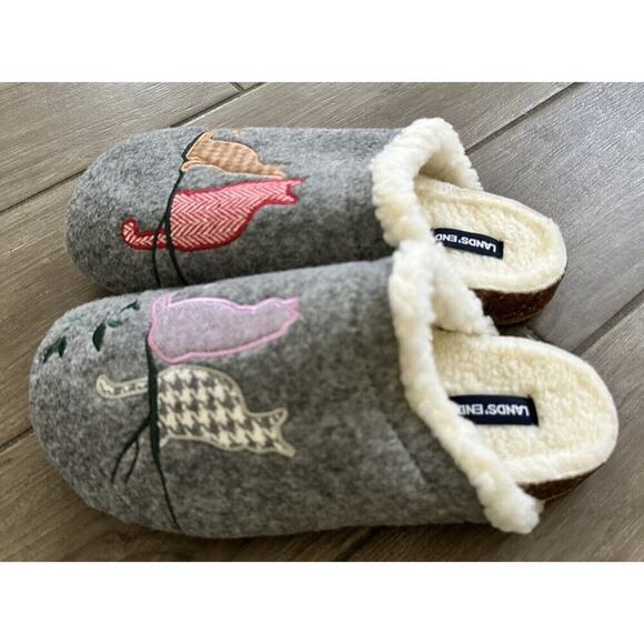 LANDS' END 4 CATS Cork Bottom Mule Gray Slippers House Shoes Women’s Size 10 - Picture 2 of 11